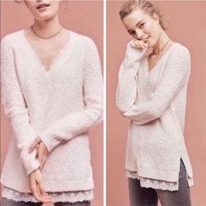 Anthropologie lace trimmed tunic sweater